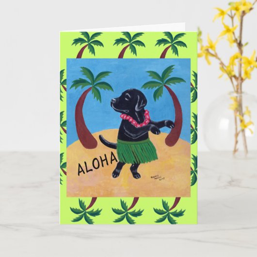 Aloha Black Labrador Kaart (Gele Bloem)