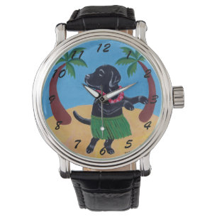 Aloha Black Labrador Painting Horloge