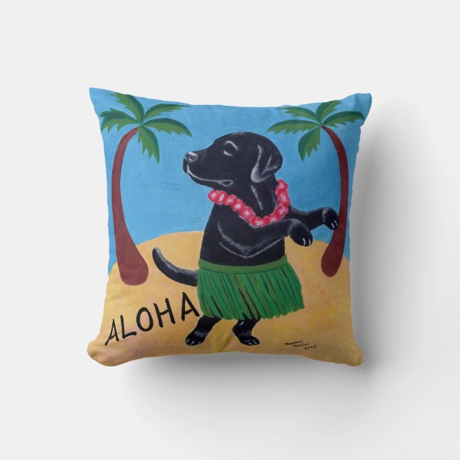 Aloha Black Labrador Pillow Kussen (Voorkant)