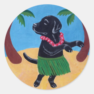Aloha Black Labrador Ronde Sticker