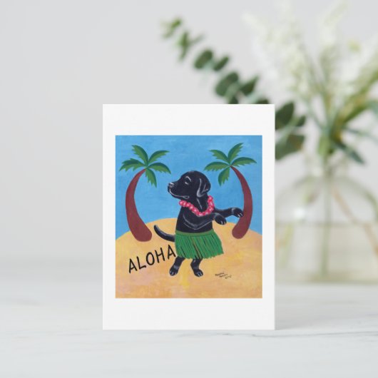 Aloha Black Labrador schilderij Briefkaart (Staand voorkant)