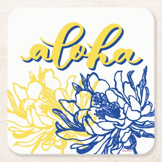 Aloha Blauwe Gele Cereus Bloemen Onderzetters (Voorkant)