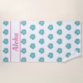 Aloha! Blauwgroen blauwe tropische ventilatorhandd Strandlaken (Voorkant)