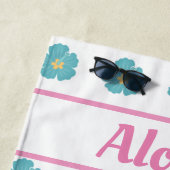 Aloha! Blauwgroen blauwe tropische ventilatorhandd Strandlaken (In situ)