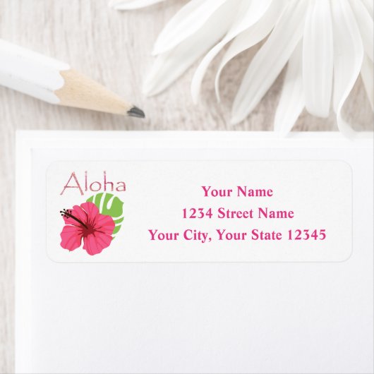 Aloha bloem adreslabel etiket (Insitu)