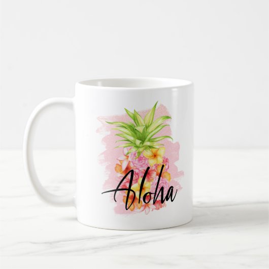 Aloha Bloemen Ananas Roze Hawaii Koffiemok (Links)