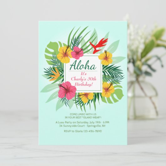 Aloha Bloemen Uitnodiging (Staand voorkant)