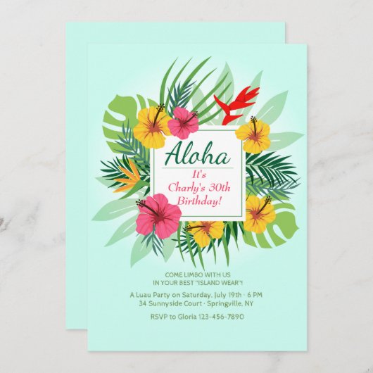 Aloha Bloemen Uitnodiging (Voorkant / Achterkant)