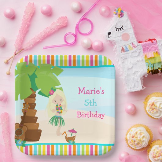 Aloha blond haar meisje partij papieren bordje (Feest)