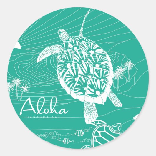 Aloha Blue Hawaii Turtle Ronde Sticker (Voorkant)