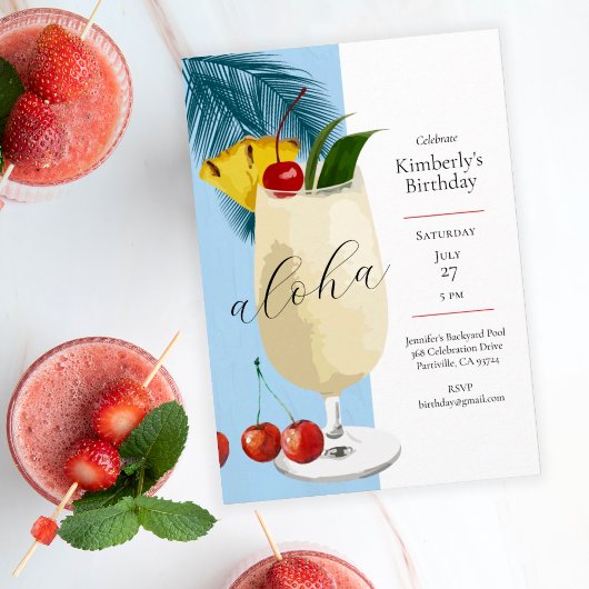 Aloha Blue Pineapple Cocktail Zomer Verjaardag Kaart