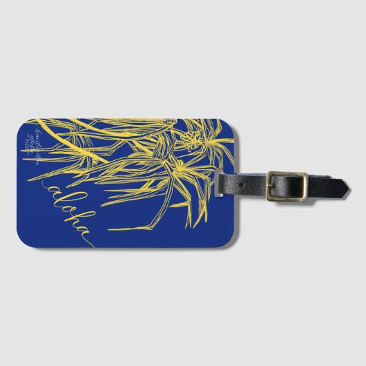 Aloha Blue Yellow Hala Tree Bag Label Bagagelabel (Voorkant (horizontaal))