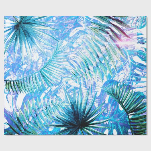 Aloha- BlueTropical Palm en Monstera Garden Cadeaupapier (Vlak)
