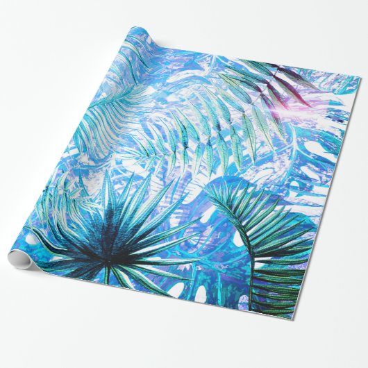 Aloha- BlueTropical Palm en Monstera Garden Cadeaupapier (Uitgerold)