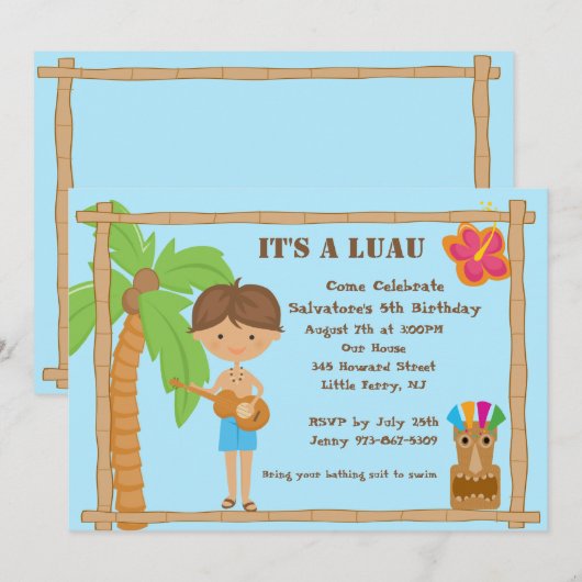 Aloha Boy Luau Birthday Uitnodiging (Voorkant / Achterkant)