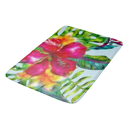 Aloha Bright Electric Pop Tropical Floral Badmat (Gekanteld)