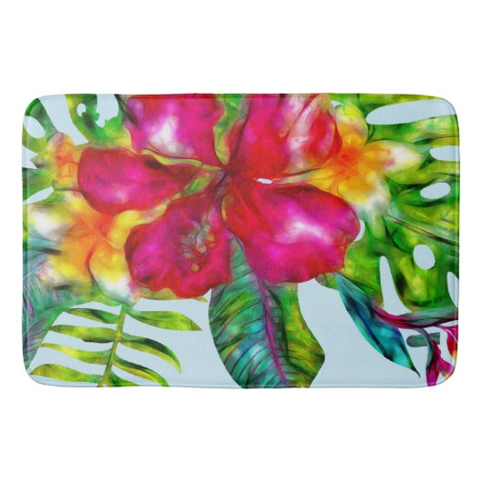 Aloha Bright Electric Pop Tropical Floral Badmat (Voorkant)