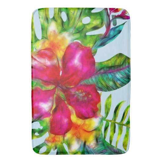 Aloha Bright Electric Pop Tropical Floral Badmat (Voorkant Verticaal)