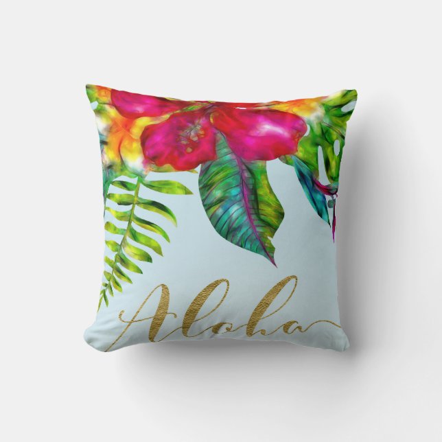 Aloha Bright Electric Pop Tropical Floral Kussen (Voorkant)