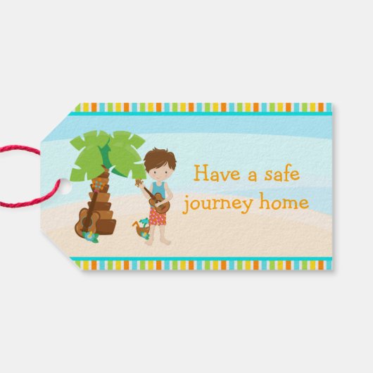 Aloha Brown Hair Boy Cadeaulabel (Achterkant Horizontaal)