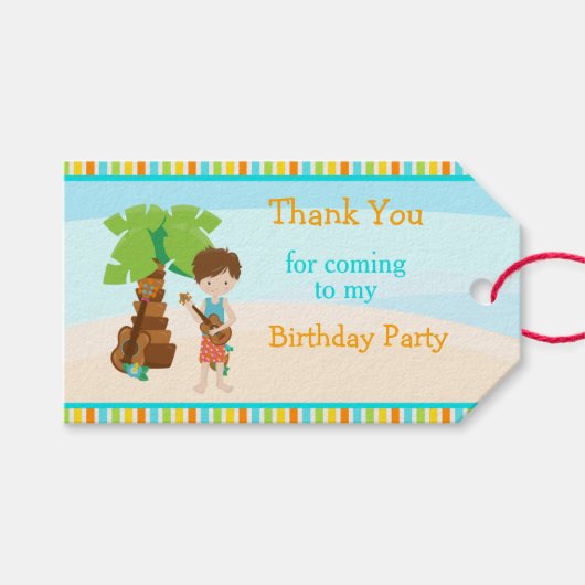 Aloha Brown Hair Boy Cadeaulabel (Voorkant (Horizontaal))