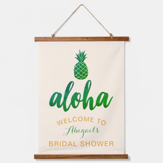 Aloha Bruiloft Welkom Bruidsfeest (Groen) Hangend Wandkleed (Voorkant)
