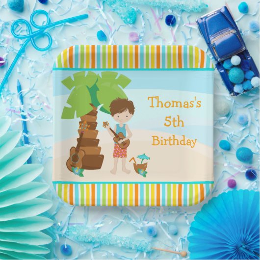 Aloha Bruin Haar Jongen Partij Papieren Bordje (Feest)