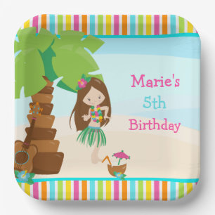 Aloha Brunette Haar Meisje Feest Papieren Bordje