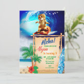 Aloha! Cat Surfing Invitation Kaart (Staand voorkant)
