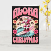 Aloha Christmas Santa Claus Surfing Hawaiian Mele  Kaart (Gele Bloem)