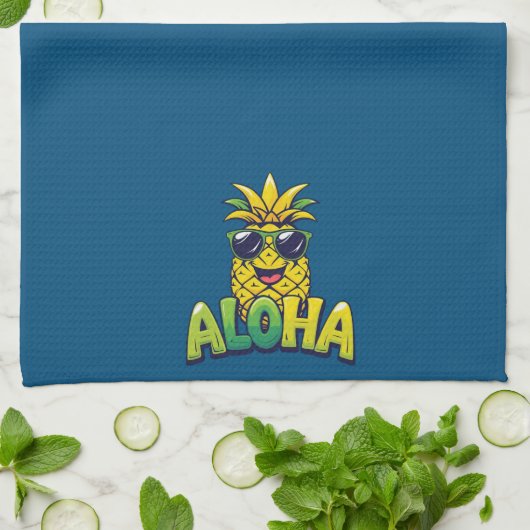 Aloha Collectie Ananas Keuken Handdoek Donker Blau (Gevouwen)