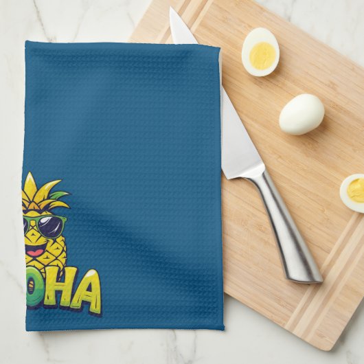 Aloha Collectie Ananas Keuken Handdoek Donker Blau (Quarter Fold)