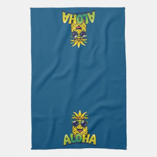 Aloha Collectie Ananas Keuken Handdoek Donker Blau (Verticaal)