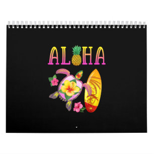 Aloha Cool Kawaii Turtle Surfboard Hawaiian Turtle Kalender