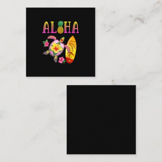 Aloha Cool Kawaii Turtle Surfboard Hawaiian Turtle Vierkante Visitekaartje (Voorkant / Achterkant)