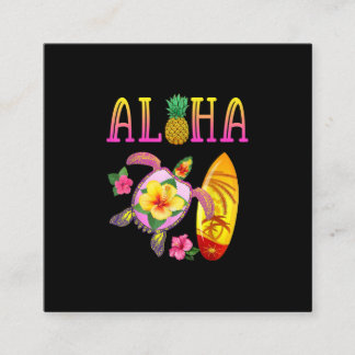 Aloha Cool Kawaii Turtle Surfboard Hawaiian Turtle Vierkante Visitekaartje