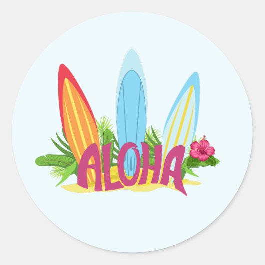 Aloha Cool Surfing Boars op de strand Ronde Sticker (Voorkant)