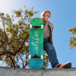 "Aloha" coole typografie blauw groene anananappel  Persoonlijk Skateboard