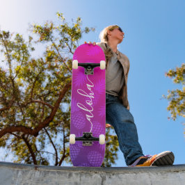 Aloha, coole typografie paarse roze anananasappelm persoonlijk skateboard