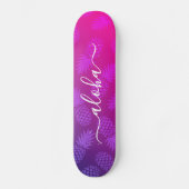 Aloha, coole typografie paarse roze anananasappelm persoonlijk skateboard (Voorkant)