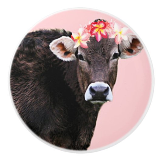 Aloha Cow, Lei, Pink Fun Summertime Keramische Knop (Voorkant)
