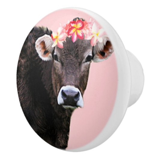Aloha Cow, Lei, Pink Fun Summertime Keramische Knop (Rechts)