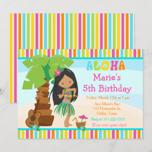 Aloha Cute African American Girl Birthday Party Kaart