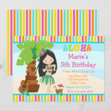 Aloha Cute Black Hair Girl Birthday Party