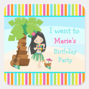 Aloha Cute Black Hair Girl Party Vierkante Sticker