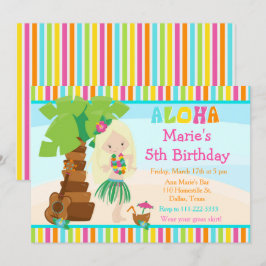 Aloha Cute Blonde Girl Birthday Party Kaart