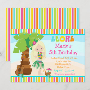 Aloha Cute Blonde Girl Birthday Party Kaart