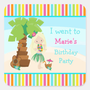 Aloha Cute Blonde Hair Girl Party Vierkante Sticker