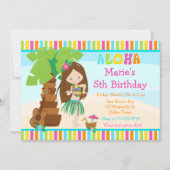Aloha Cute Brunette Girl Birthday Party Kaart (Voorkant)