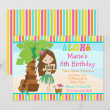Aloha Cute Brunette Girl Birthday Party